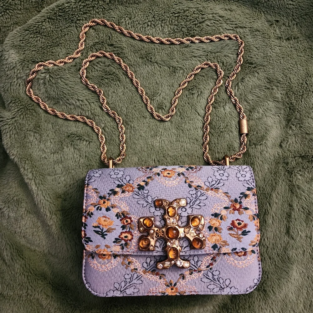Tory Burch Eleanor Sea Frost Brocade shoulder bag crossbody blue